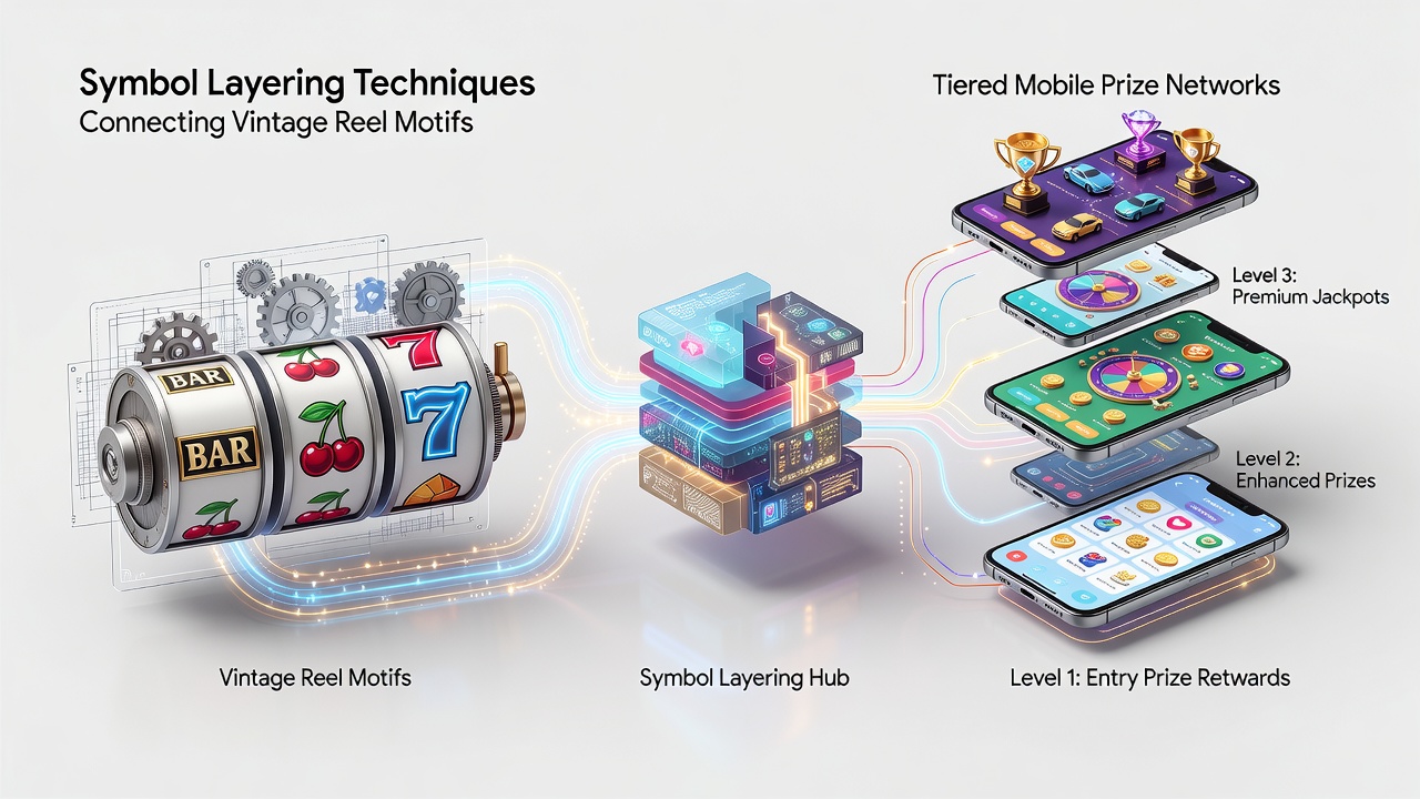 Detailed view of tiered prize networks displaying layered vintage symbols on a mobile screen